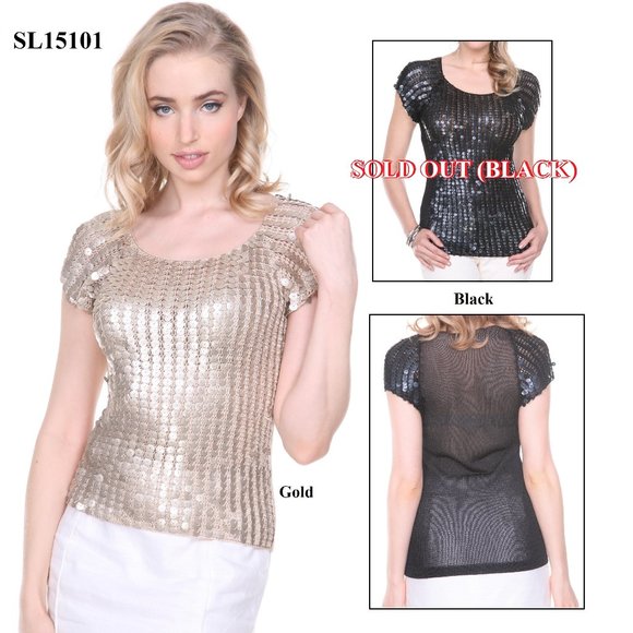 Gizel Tops - SL15101 - Round Neck Short Sleeves Top.